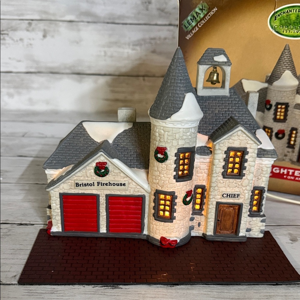 Lemax Village Collection Porcelain Lighted House Firehouse 1996 w/ Box Vintage